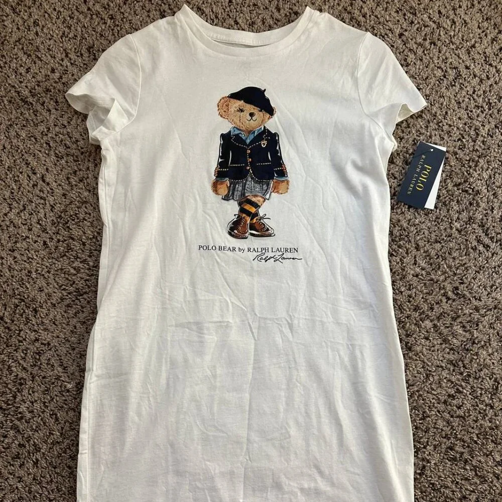 Polo Ralph Lauren Girls Polo Bear T Shirt Dress | L 12 to 14 | White - Picture 1 of 4